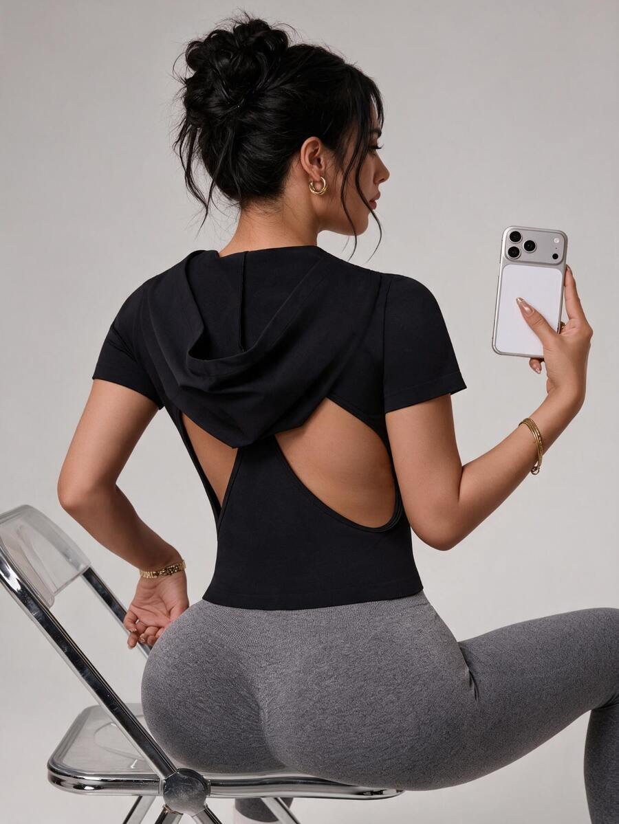 Slayform Slayform Women's Sexy Backless Short Sleeve Sweatshirt - Black - View 1