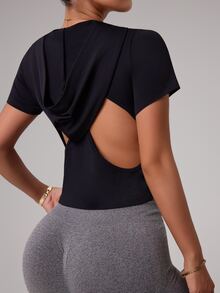 Slayform Slayform Women's Sexy Backless Short Sleeve Sweatshirt - Black - View 2