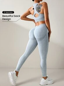 Slayform Slayform Seamless Matte Camisole And Leggings Sports Set Workout Women Set Women Workout Set Women Leggings Set - Grey - View 5