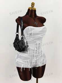 Amplova Silver Skull Print Sleeveless Jumpsuit, Bodycon - White - View 4
