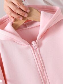 SHEIN Genkimix Kids Young Girl Bow Decor Hooded Jacket And Pants Set Autumn Fall - Pink - View 5