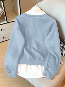 Seusyu Striped Patchwork 2 In 1 Long Sleeve Elegant & Fashionable Women Sweatshirt - Baby Blue - View 2