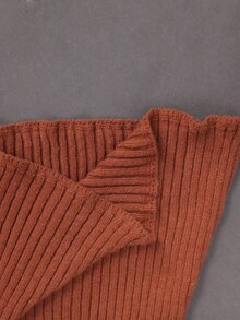 SHEIN Maternity Drawstring Ruffle Cuff Front Tie Knit Dress Halloween Photoshoot Business Brown Fall Casual Elegant Sexy - Burnt Orange - View 9