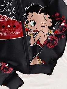 Attitoon Betty Boop x SHEIN Women's Letter Cartoon Pattern Casual Daily Sweatshirt - Multicolor - View 3
