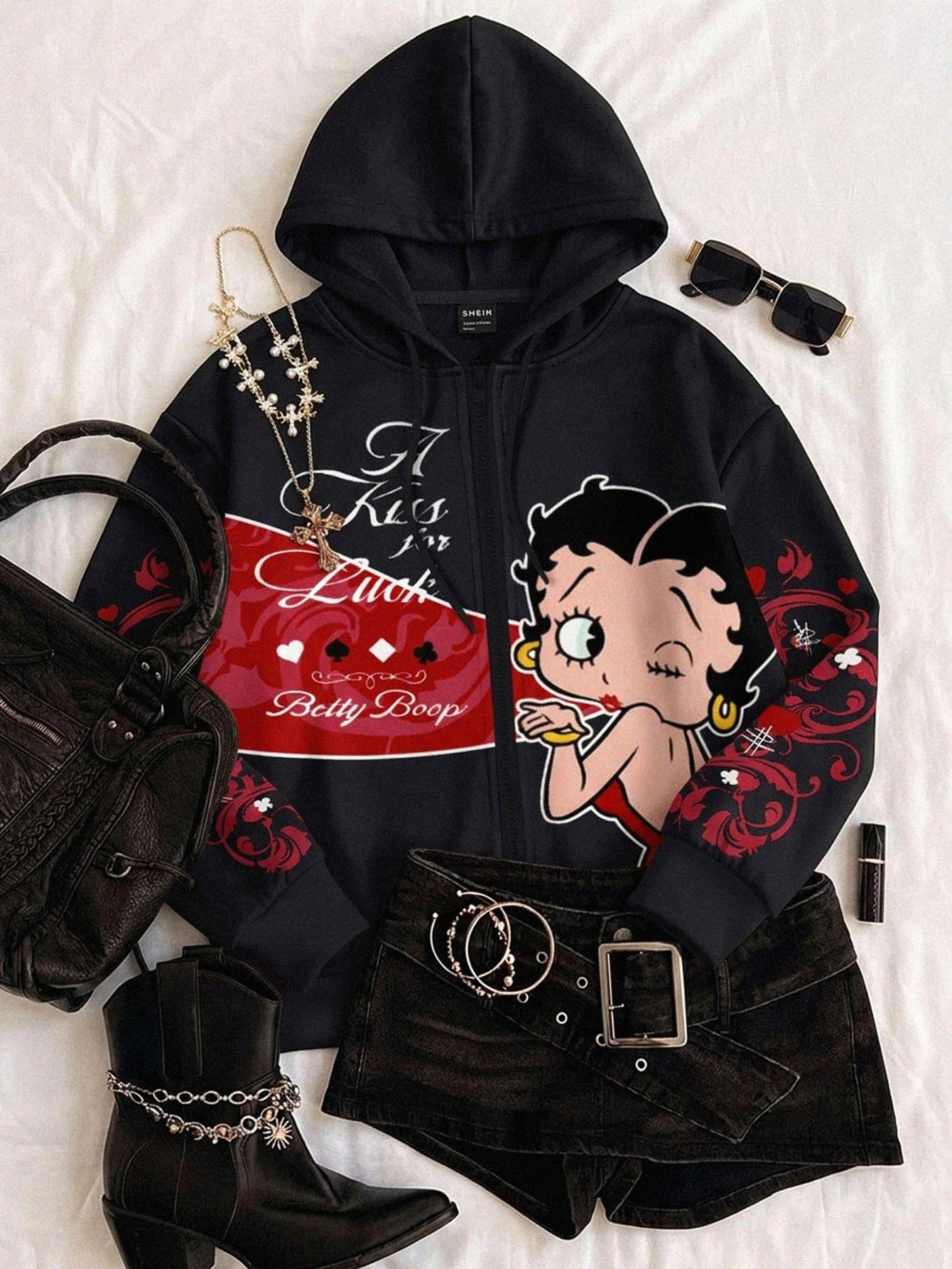 Attitoon Betty Boop x SHEIN Women's Letter Cartoon Pattern Casual Daily Sweatshirt - Multicolor - View 1