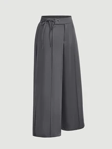 SHEIN MOD Plus Size Business Casual Solid Color Side Tie Straight Leg Pants - Grey - View 8