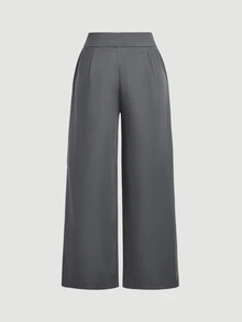 SHEIN MOD Plus Size Business Casual Solid Color Side Tie Straight Leg Pants - Grey - View 3