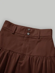 SHEIN MOD Plus-Size Women's Brown Multi-Layered Ruffle A-Line Skirt Elegant Work Outfits For Women Going Out Festival Fall/Winter Christmas/ Halloween - Brown - View 5
