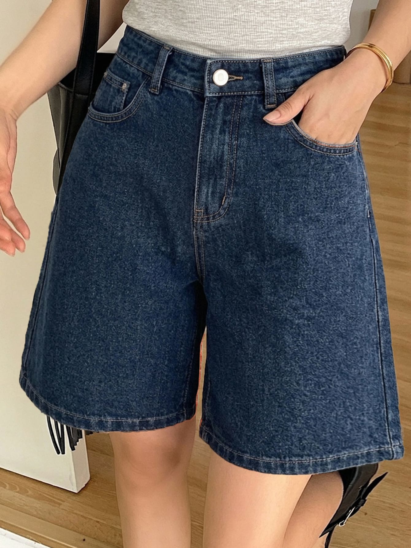 DAZY Women's Comfortable Casual Loose Fit Denim Bermuda Shorts, New Summer Style Y2K - Blue - View 1