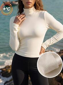 SHEIN EZwear 女款純色休閒百搭長袖T恤，適合日常穿著 - 白色 - 查看 11