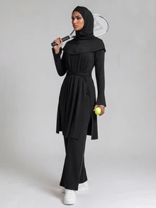 SHEIN With My Calm Women's Casual Vacation Beach Outdoor Party Sports Robe 3 Pieces Set New Summer - Black - View 1