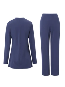 With My Calm With My Calm Indigo Blue Round Neck Long Sleeve Double Layer Asymmetrical Hem Loose Casual Sports Set - Multicolor - View 4