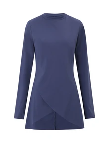 With My Calm With My Calm Indigo Blue Round Neck Long Sleeve Double Layer Asymmetrical Hem Loose Casual Sports Set - Multicolor - View 10