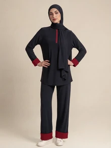 With My Calm With My Calm Athletic Modest Sweatpants, Wide Leg Pants, Training Running Fitness Casual Style, Loose Fit, Color Block Design Gym Dark Red Summer - Black - View 8