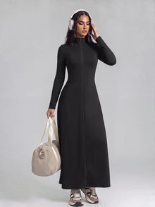 SHEIN With My Calm Women's Spring Summer Autumn Premium New Loose Fit Flattering Slimming Ankle-Length Long Sleeve Conservative Fitness Running Training Yoga Pants Headband 3 Pieces Set - Black - View 1