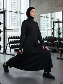 SHEIN With My Calm Women's Spring Summer Autumn Premium New Loose Fit Flattering Slimming Ankle-Length Long Sleeve Conservative Fitness Running Training Yoga Pants Headband 3 Pieces Set - Black - View 3