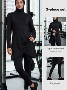 SHEIN With My Calm Solid Elastic Sports Set - Black - View 8