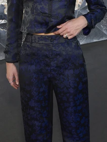Nöista Navy Floral Jacquard Trousers With A Wide Leg Silhouette And Tailored Waistband. Refined And Versatile, With A Softly Structured Drape - Black - View 7