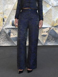 Nöista Navy Floral Jacquard Trousers With A Wide Leg Silhouette And Tailored Waistband. Refined And Versatile, With A Softly Structured Drape - Black - View 3