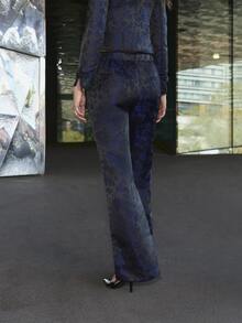 Nöista Navy Floral Jacquard Trousers With A Wide Leg Silhouette And Tailored Waistband. Refined And Versatile, With A Softly Structured Drape - Black - View 6