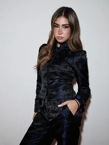 Nöista Navy Floral Jacquard Trousers With A Wide Leg Silhouette And Tailored Waistband. Refined And Versatile, With A Softly Structured Drape - Black - View 8