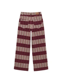 Nöista Wide-Leg Checked Trousers With A Relaxed Fit And Statement Plaid Pattern, Fall Winter, Halloween, Christmas, Chic Fashion. - Burgundy - View 8