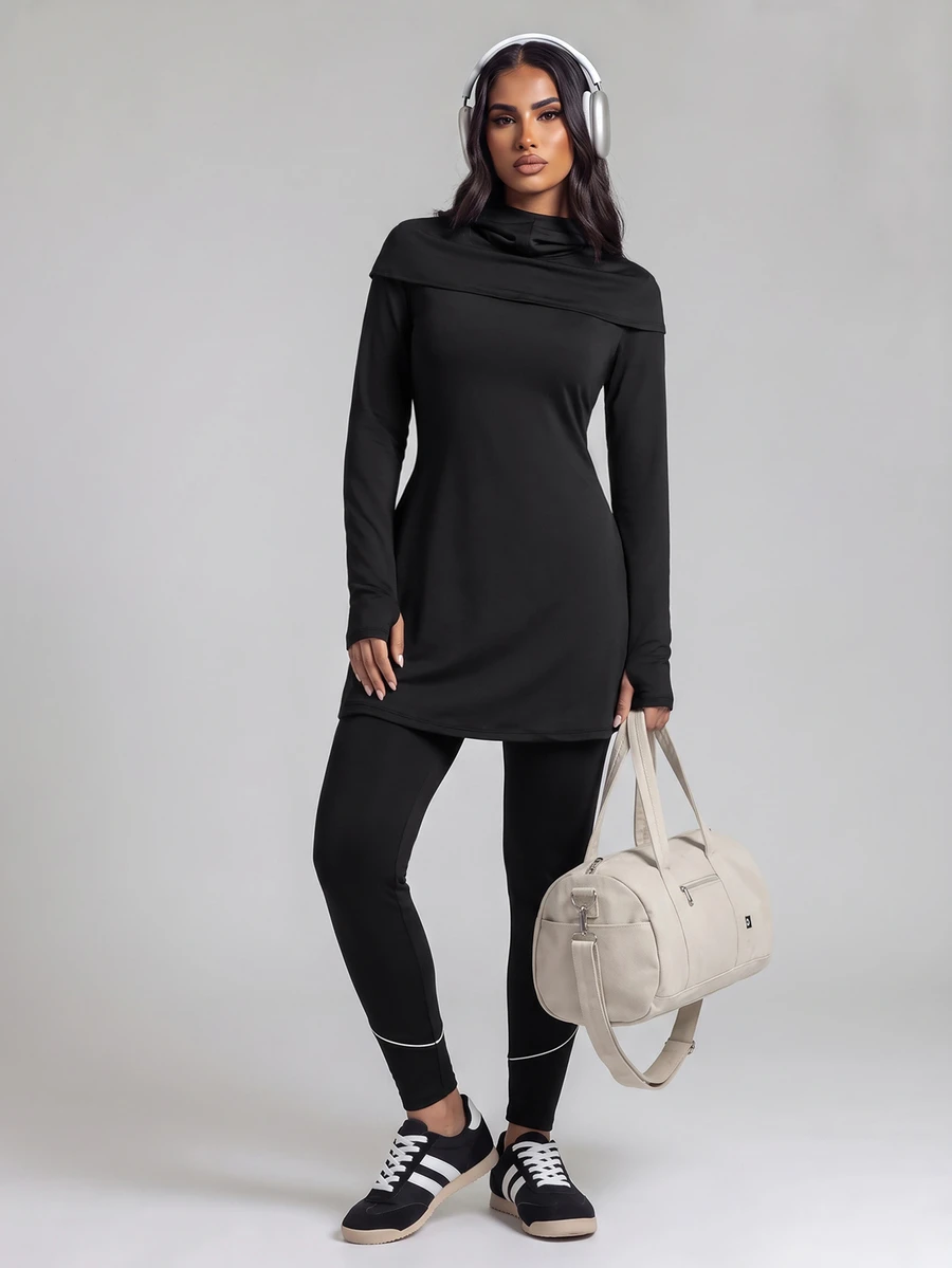 SHEIN With My Calm Men Hooded Sports Tee With 2 In 1 Sports Leggings - Black - View 1