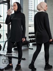 SHEIN With My Calm Men Hooded Sports Tee With 2 In 1 Sports Leggings - Black - View 9