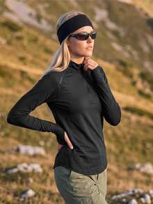 In My Nature Women's Simple Half-Zip Long Sleeve Outdoor T-Shirt - Black - View 3