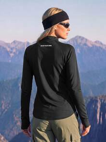 In My Nature Women's Simple Half-Zip Long Sleeve Outdoor T-Shirt - Black - View 2