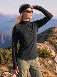 In My Nature Women's Simple Half-Zip Long Sleeve Outdoor T-Shirt - Black - View 4