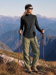 In My Nature Women's Simple Half-Zip Long Sleeve Outdoor T-Shirt - Black - View 6