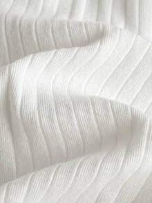 SHEIN Newborn Baby Girls Cute White Elastic Letter Print Knitted Bodysuit, Summer - White - View 4