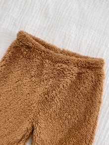 SHEIN 新生兒卡通連帽長袖冬季上衣與長褲休閒日常套裝 - 棕色 - 查看 10