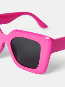 Aravennia Vintage Square Oversized Thick Frame Sunglasses For Women, Plastic Retro Classic Decorative UV Protection Eyewear - Pink - View 6