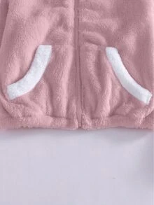 SHEIN 1件女童甜美風休閒外套，校園休閒穿搭，秋冬款3D貓咪刺繡連帽寬鬆抓絨夾克 - 粉色 - 查看 7