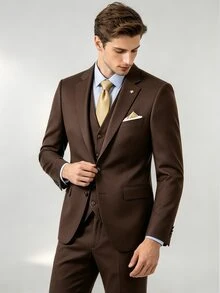 ARLO REED Setelan Jas Pria 3 Potong: Jaket Lengan Panjang dengan Kerah Berlekuk, Rompi, dan Celana - Chocolate Brown - View 4