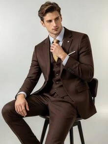 ARLO REED Setelan Jas Pria 3 Potong: Jaket Lengan Panjang dengan Kerah Berlekuk, Rompi, dan Celana - Chocolate Brown - View 5