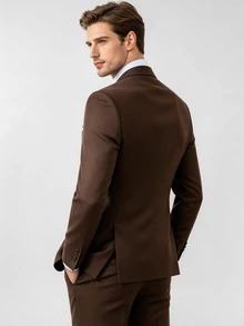 ARLO REED Setelan Jas Pria 3 Potong: Jaket Lengan Panjang dengan Kerah Berlekuk, Rompi, dan Celana - Chocolate Brown - View 2