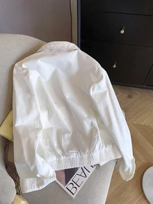 INAWLY Casual Loose Zip-Up Contrast Color Graphic Print Long Sleeve Jacket Fall Winter Cloth For Women - White - View 2