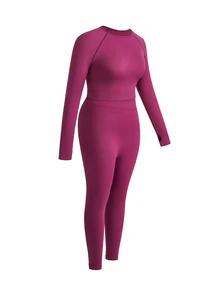 Innovista Innovista Women's Long Sleeve Plus Size Crop Top Seamless Sports 2 Piece Set, Tracksuit, Outfit, Matching Set, Fall, Winter, Autumn, Gym, Workout, Running, Yoga - Burgundy - View 11