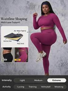 Innovista Innovista Women's Long Sleeve Plus Size Crop Top Seamless Sports 2 Piece Set, Tracksuit, Outfit, Matching Set, Fall, Winter, Autumn, Gym, Workout, Running, Yoga - Burgundy - View 3