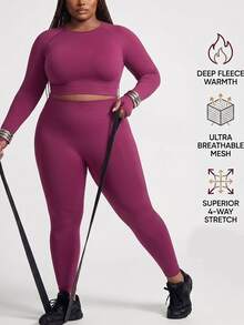 Innovista Innovista Women's Long Sleeve Plus Size Crop Top Seamless Sports 2 Piece Set, Tracksuit, Outfit, Matching Set, Fall, Winter, Autumn, Gym, Workout, Running, Yoga - Burgundy - View 13