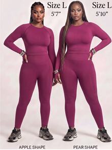 Innovista Innovista Women's Long Sleeve Plus Size Crop Top Seamless Sports 2 Piece Set, Tracksuit, Outfit, Matching Set, Fall, Winter, Autumn, Gym, Workout, Running, Yoga - Burgundy - View 5