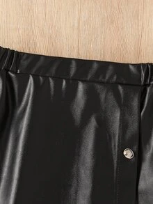 女童 PU 皮革 2 件套，秋冬長袖圓領皮夾克 + 裙子 - 黑色 - 查看 9