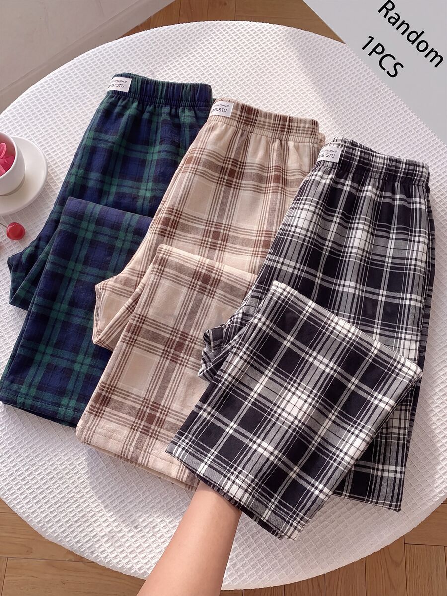 SHEIN Kids Tween Girl Tween Girl All Season Basic Casual Streetwear Plaid Colorblock Low Waist Loose Wide Leg Pants, Autumn Tween Girl - Black and White - View 1