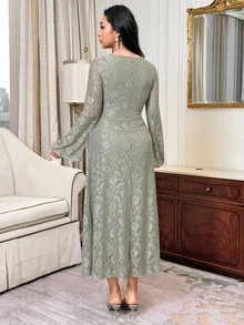Feyla New Design Asymmetrical Collar High-End Exquisite Rhinestone Embellished Waist-Cinching Slimming Elegant Lace Party Dress - Gray green - View 8