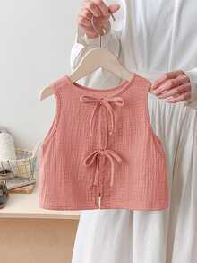 SHEIN LMoss Kids 可爱休闲粉色蝴蝶结吊带背心，夏季百搭，Babygirl - 粉色 - 查看 9
