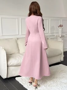 Feyla New Design French Luxury Pearl Waist-Cinching Elegant A-Line Party Dress - Dusty Pink - View 7