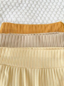 SHEIN Vintaside Kids 3套新生女嬰和服上衣+長褲，可愛甜美黃色米色奶油色螺紋毛絨熊長袖秋季假期針織套頭毛衣 - 彩色 - 查看 7